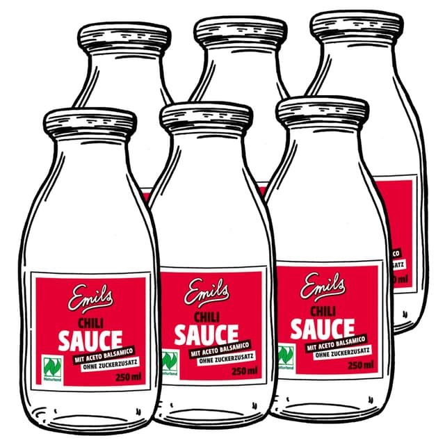 Illustration: 6 x Chilisauce zu Tortilla, Gemüse und Garnelen